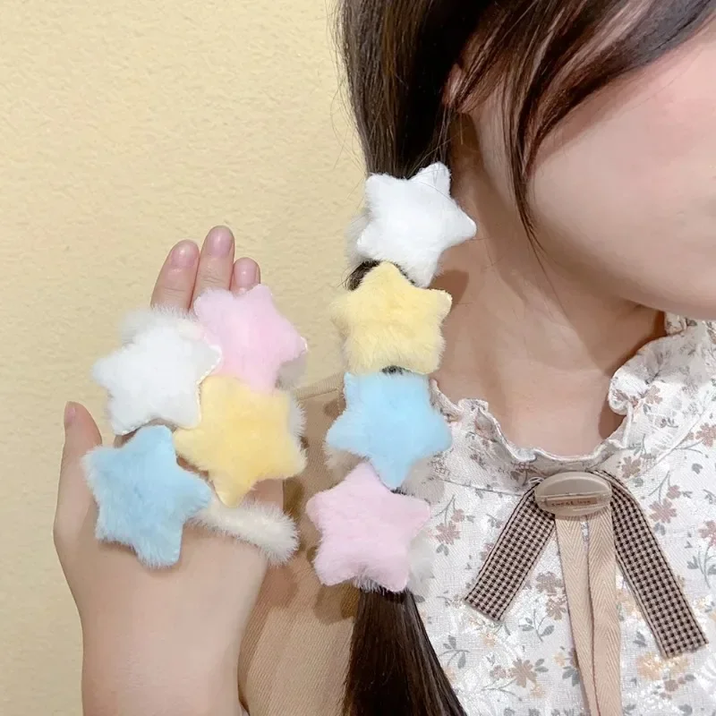 Winter Cute Plush Hair Tie Girls Fashion Colorful Cute Furry Star Scrunchies Autumn Women Sweet Fur Elastic Hair Band Hair Loops