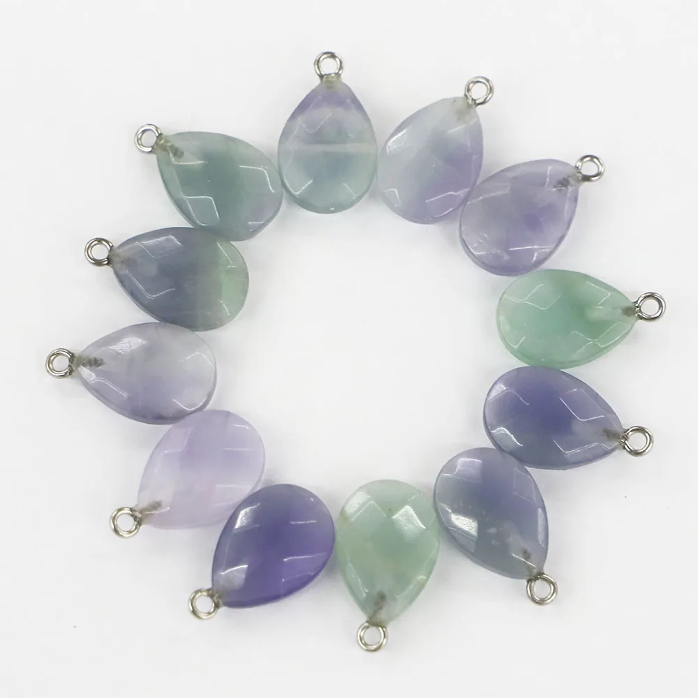 New Design Natural Stone Fluorite Faceted Necklace Pendants Water Droplets Charms DIY Jewelry Making Accessories Wholesale 12Pcs