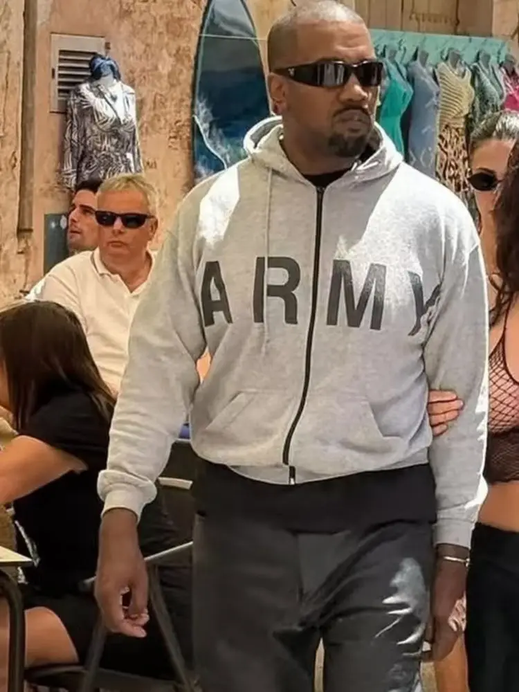 Autumn Winter Vultures YZY Kanye ARMY Grey Zipper Hoodie Long Sleeve Pullover Men Women Best Quality Streetwear Cotton Hooded