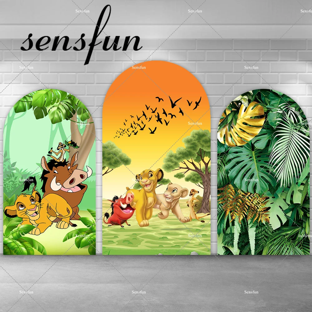 

Green Leaves Forest Lion King Simba Arch Backdrop Cover for Boys Baby Shower 1st Birthday Party Background Chiara Wall Banner