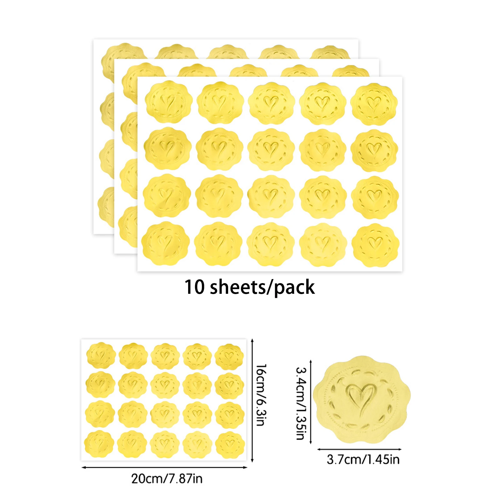10 Sheets/Pack Single Stickers 1.45*1.35In/3.7*3.4Cm Gold Embossed Heart Stickers Envelope Sealing Decorative Stickers Gift Decoration Stickers