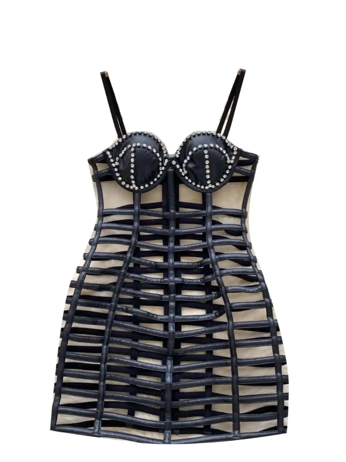 Abito da donna aderente in pelle gotica nera Mini abito vintage senza maniche scavato Y2k Abiti interi anni 2000 Abiti coquette