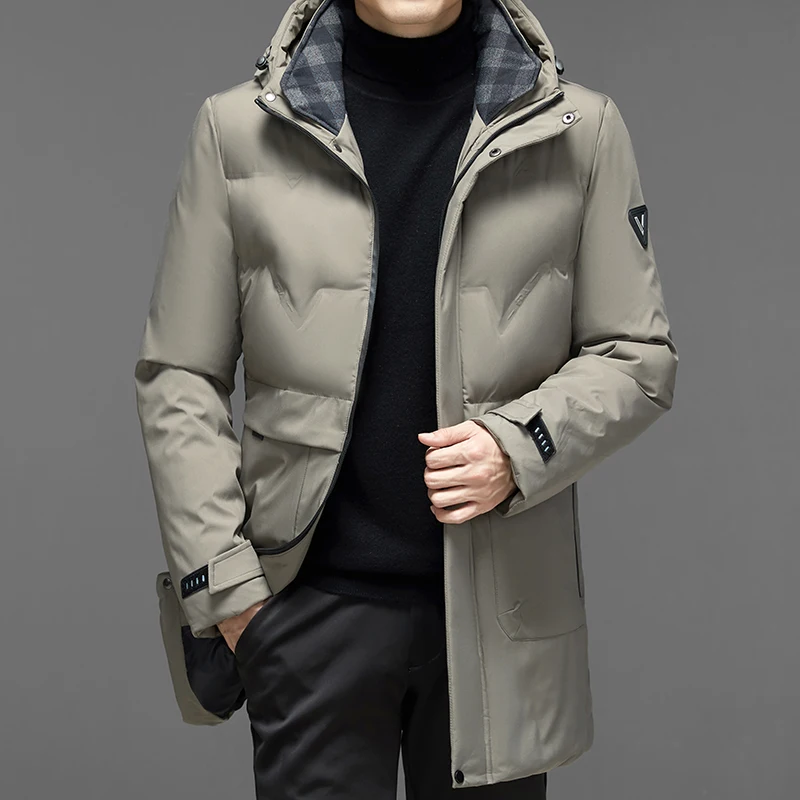 2022 Winter New Men's Business Casual Thickened Mid-length Hooded Cotton Coat Outdoor Warm Windproof Cotton Coat