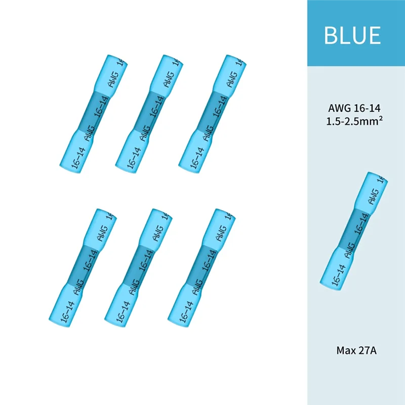AT63-Marine Grade Electrical Connectors- Blue 1000Pcs 16-14 AWG Heat Shrink Butt Connectors, Insulated Splice Style