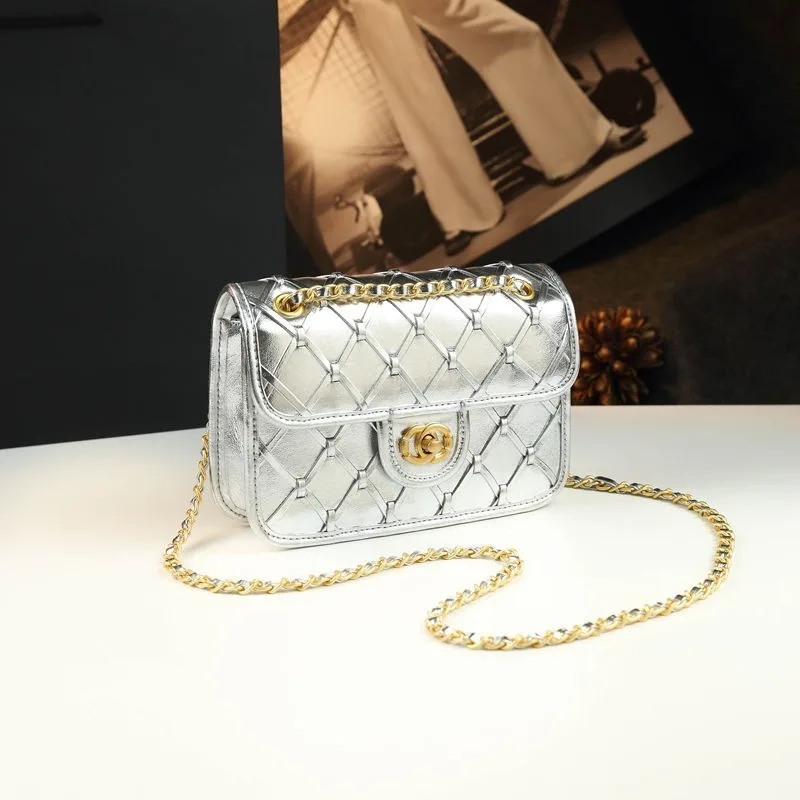 

2025 new fashionable high-end rhombus woven small fragrant leather women's bag single shoulder oblique bag