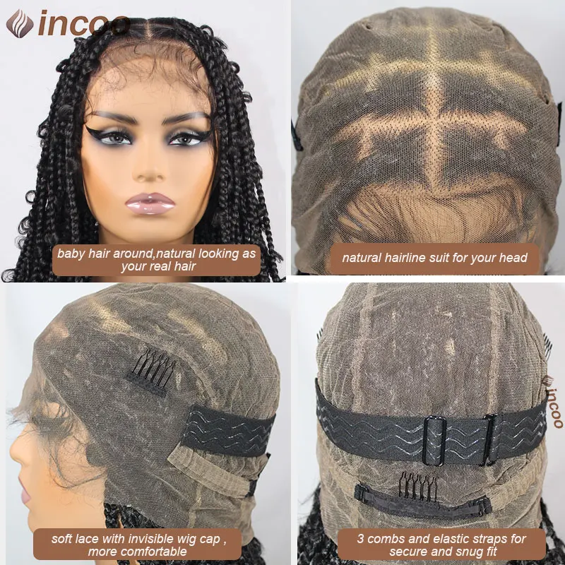 Perucas sintéticas trançadas com Locs sem nós, Full Lace Front, Tranças Borboleta Preta, Cabelo do Bebê, Selva, 360