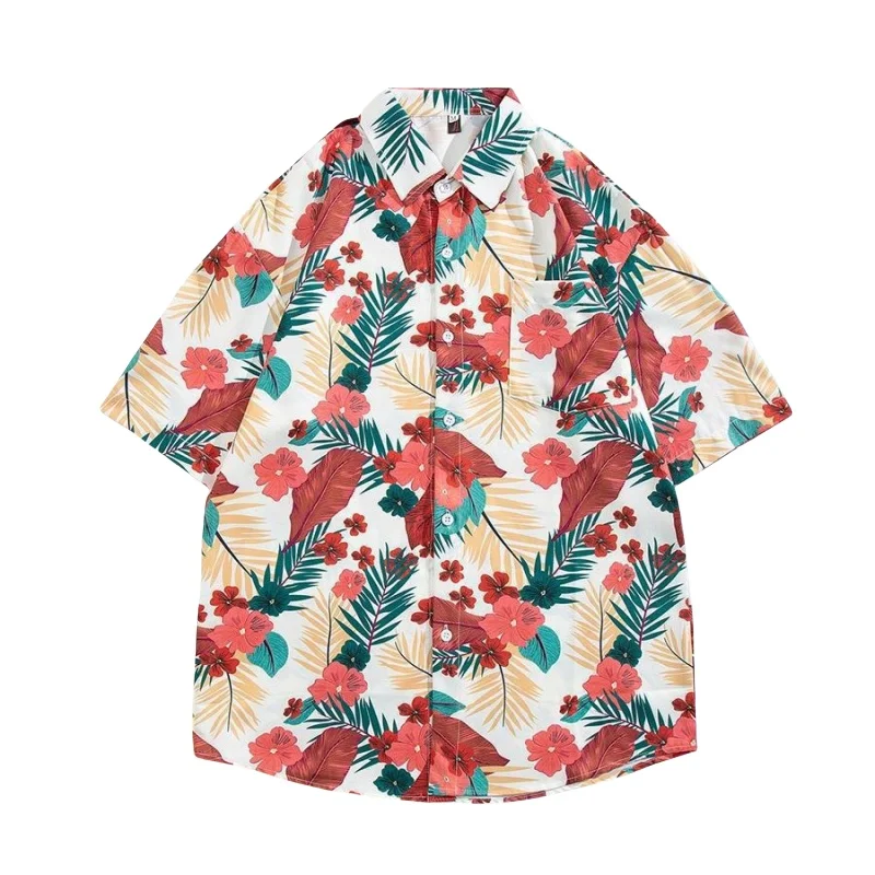 Men's Summer Seaside Vacation Retro Hawaiian Printed Short Sleeve Shirt Loose Casual Handsome Beach Travel Floral Shirt Coat