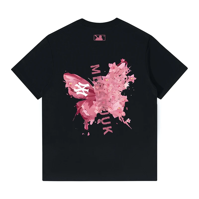 

Original Design Couple T-shirts High Quality Fashion Short Sleeved Shirts Butterfly Print Design Solid Round Neck Versatile Top