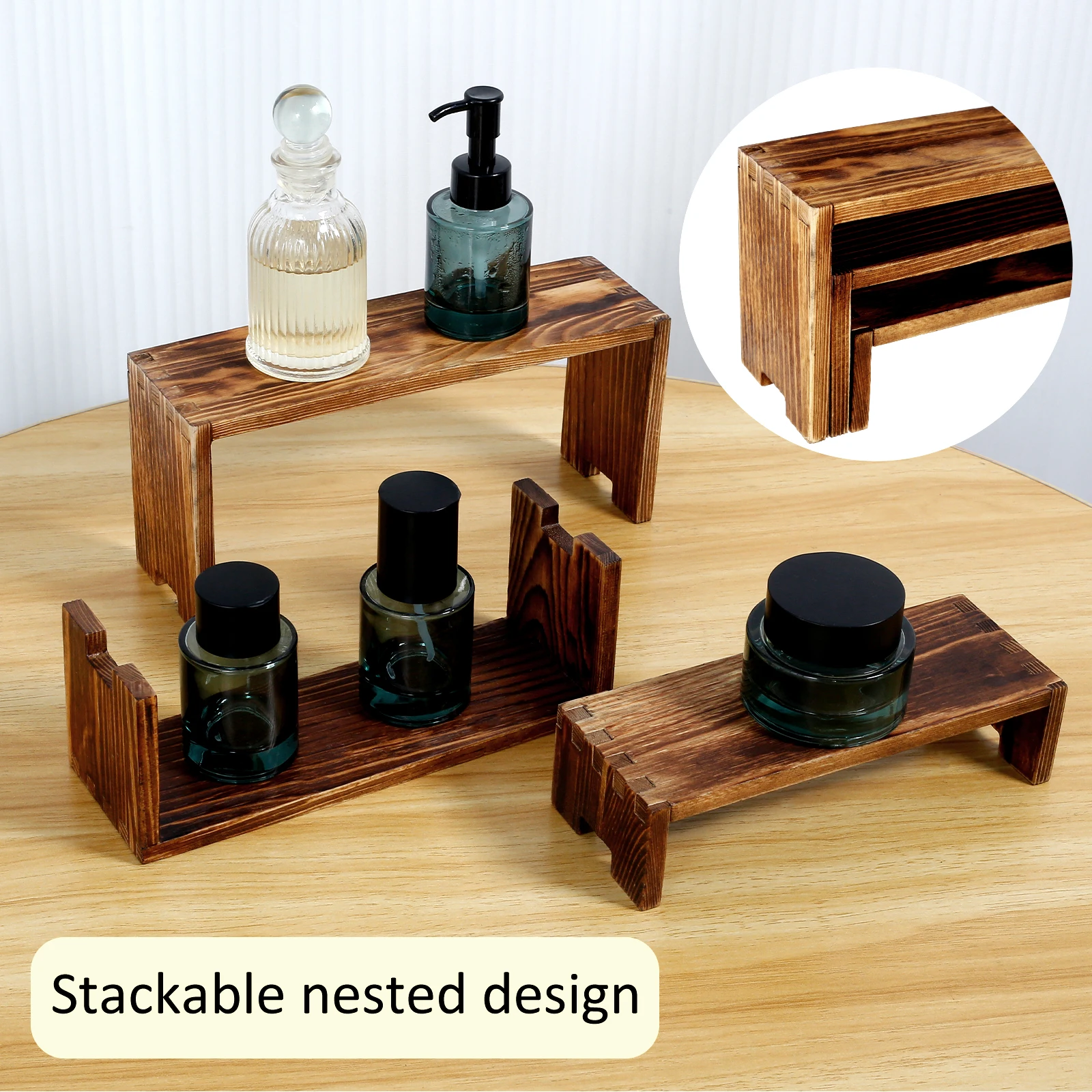 3Pcs Wooden Display Rise 3 Size Display Risers Perfume Dolls Collectibles Organizer Wood Display Shelf For Wedding Party Decor