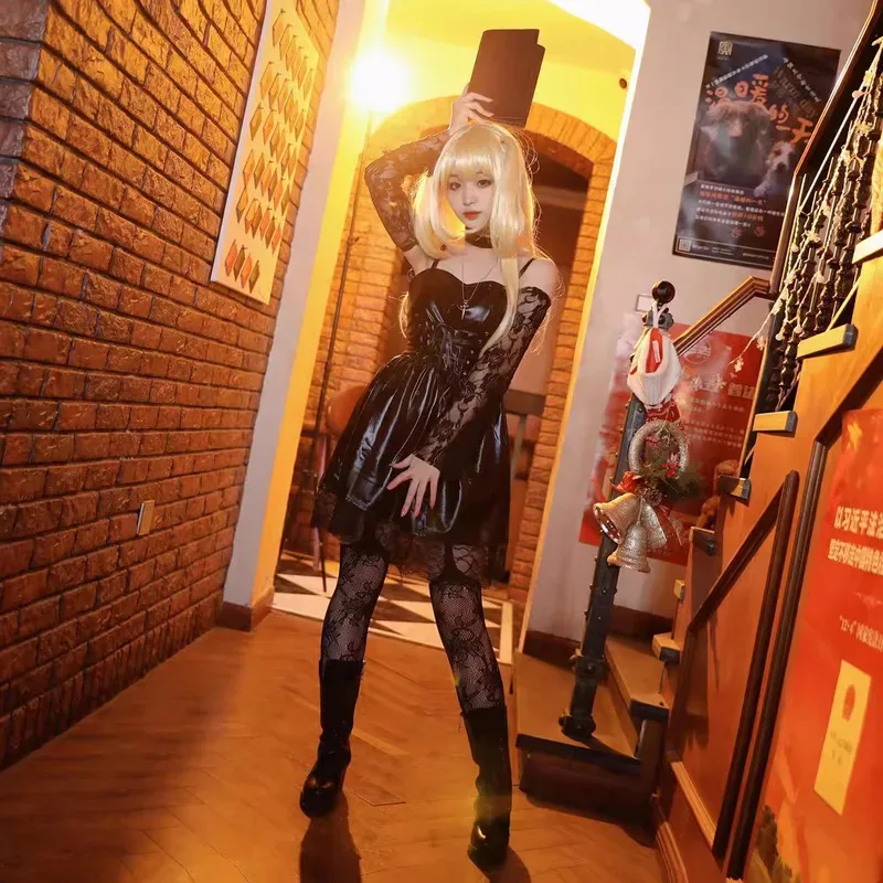 Миса Амане Косплей Костюм Миса Амане Искусственная Кожа Сексуальное Платье + Украшения Шеи + Чулки + Ожерелье Униформа Наряд Хэллоуин