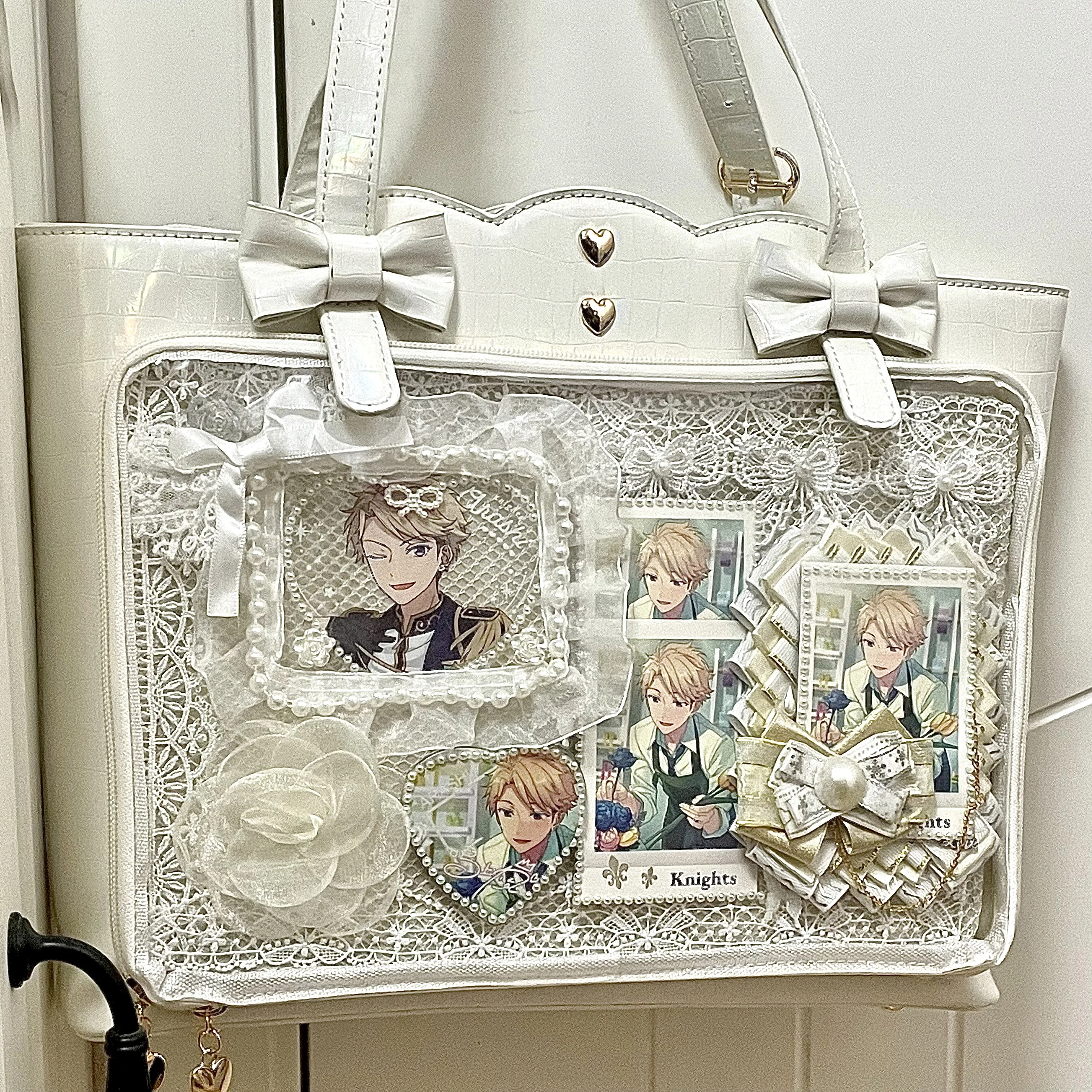 Borsa a tracolla in PU trasparente originale adorabile Bowknot Itabag borse a tracolla Lolita carine borsa morbida per sorella Laser JK uniforme