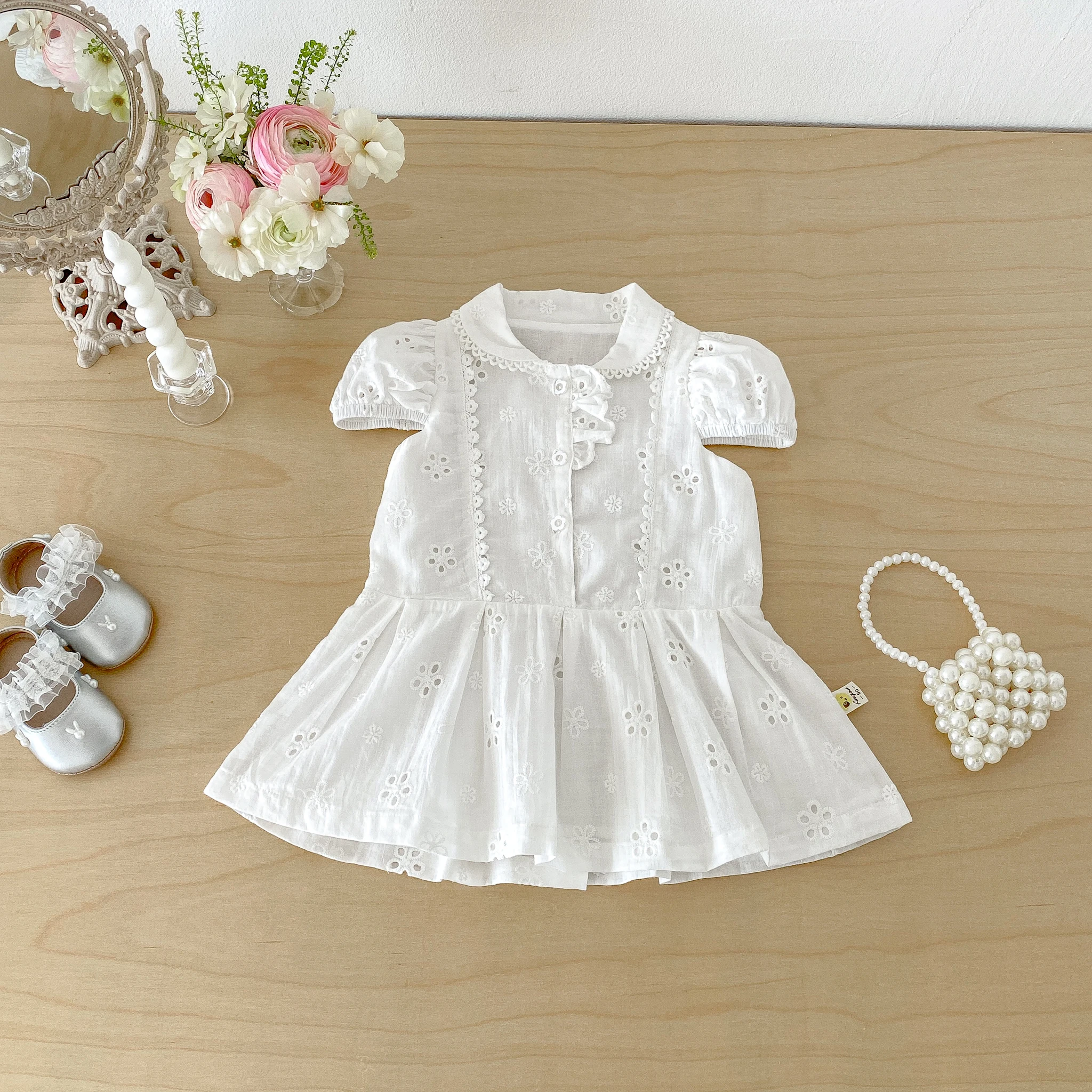 

2026 Summer new Korean style girls' children's lace-trimmed embroidered academic-style skirt dress