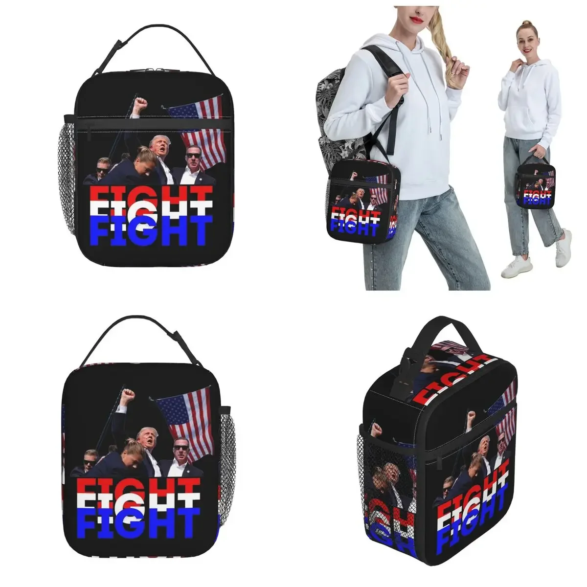 Trump Fight Shot Thermal Insulated Lunch Bags for Picnic 2024 Reusable Food Bag Container Thermal Cooler Lunch Boxes