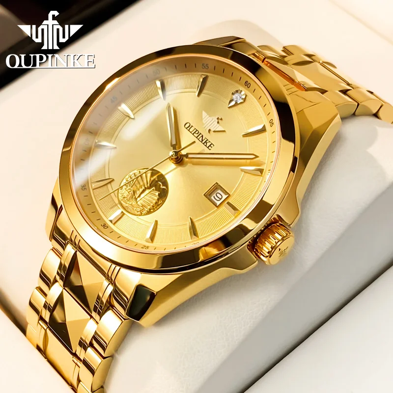 OUPINKE 3226 Top Brand True Diamond Gold Men\'s Watch Swiss Certified Men\'s Automatic Mechanical Watch Luxury Business Men Watch