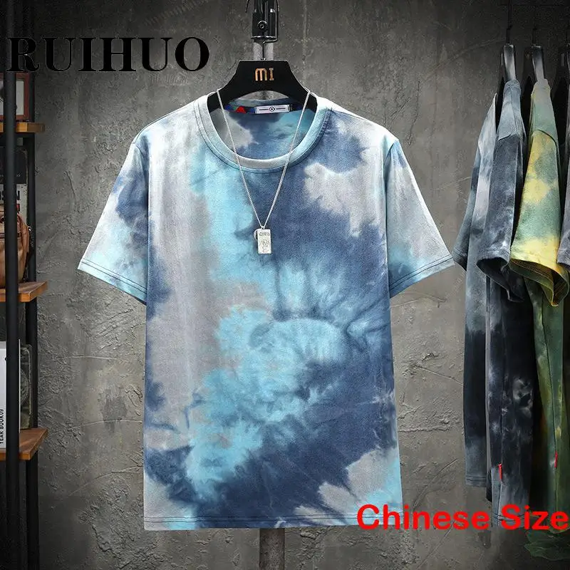 Tie-dye Casual Funny T Shirt For Men Clothing Korean Streetwear New In T Shirts For Man Size 5XL 2024 Summer New Arrivals