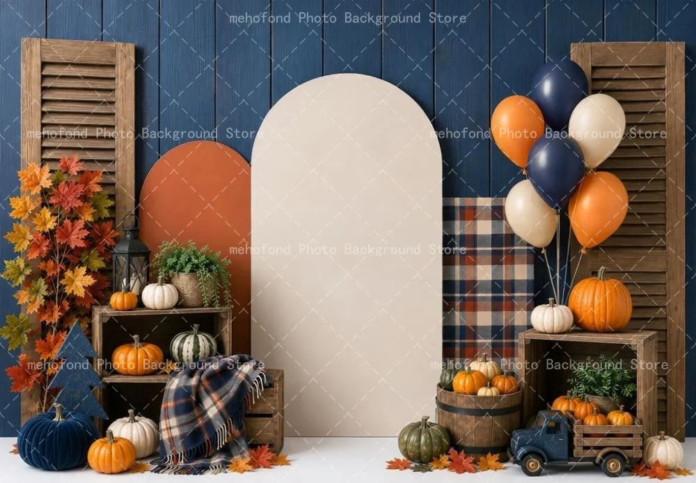 Mehofond Autumn Arch Design Pumpkin Harvest Photography Background Maple Leaf Kid's Family Portrait Theme Background Decoration