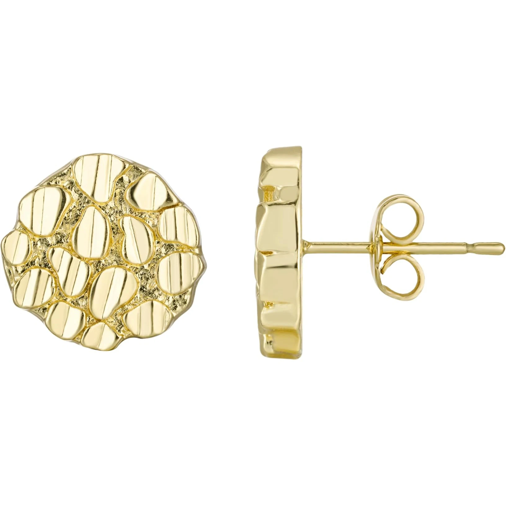 Pendientes redondos chapados en oro de 14 quilates de 12 mm para hombres y mujeres, joyería de moda, pendientes de pepita de oro con forma geométrica irregular