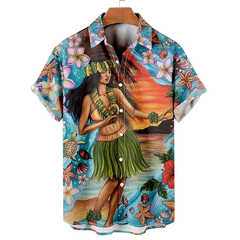 

Men's Vintage Hawaiian Hula Shirt Tropical Oversized Short Sleeve 3d Print Button Up Shirt Summer Shirt