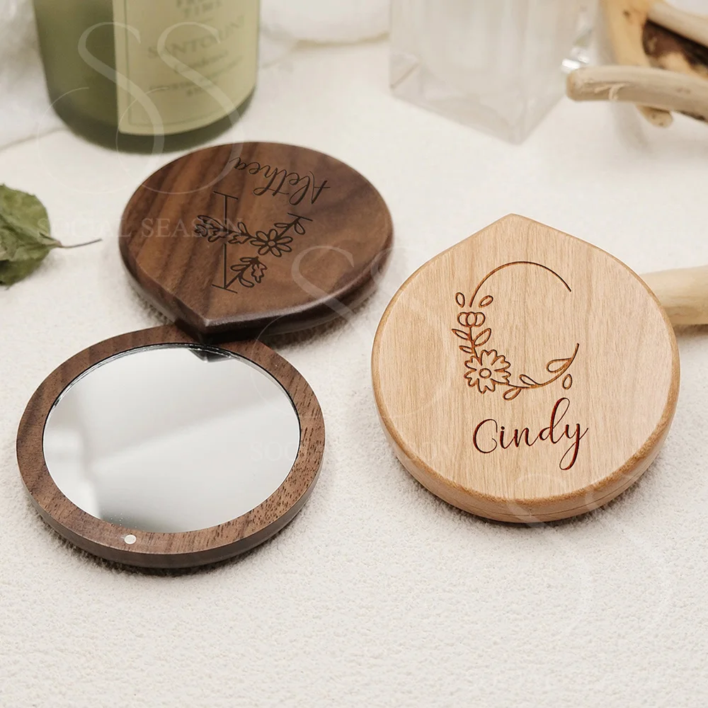 Personalisierter Kompaktspiegel mit Namen Hochzeitsgeschenke Maßgefertigter Taschenspiegel Brautjungfern-Geschenk für Geburtstage Partygäste Holzgeschenke