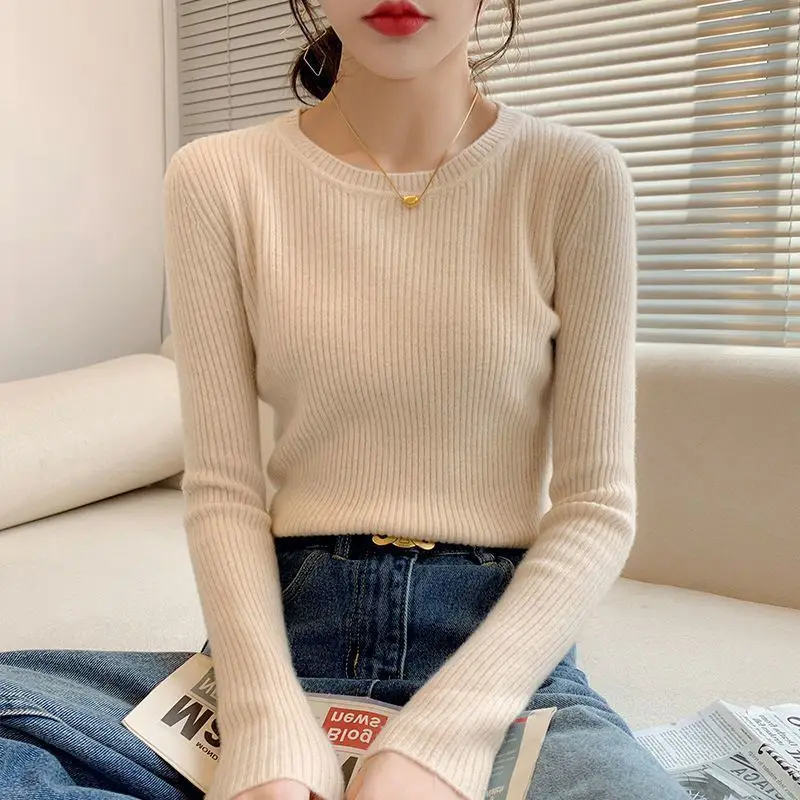 

Свитера Джемперы Женские Женские Осенние вязаные лиоцелловые Спортивные Ребристые Талии H-Type Прямые Современные Профессиональные Эластичные