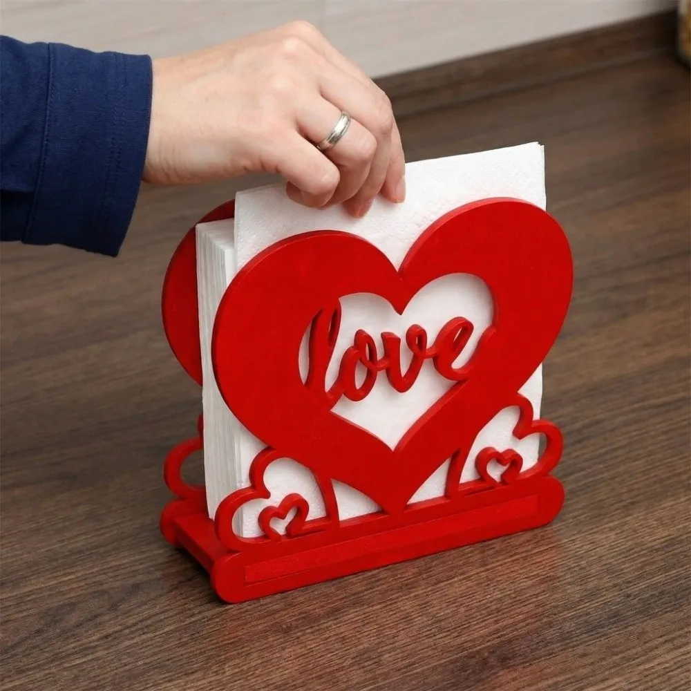 

Napkin Box Valentine Day Tissue Box Love Wood Knot Wooden Ornament Love Wood Tissue Box Red DIY Handmade Tissue Paper Holder