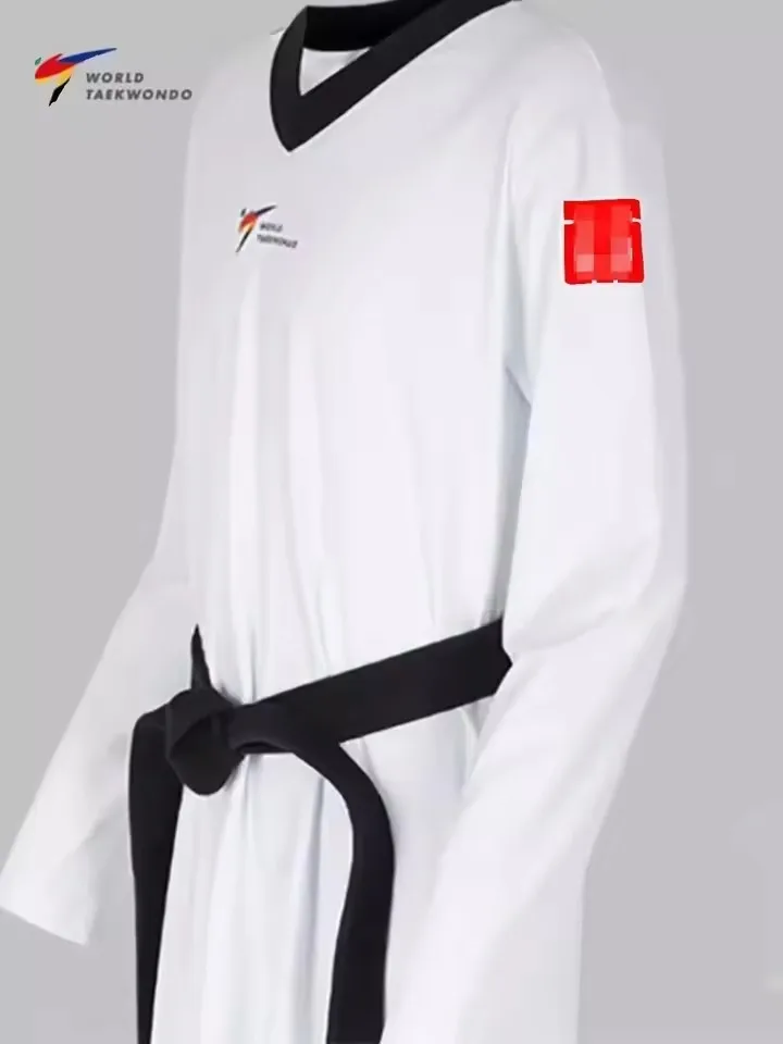Uniforme Oficial de Competición de Taekwondo, Dobok Ligero para Poomsae, Cintura Elástica, Diseño Neutro, Traje Deportivo con Cuello Negro