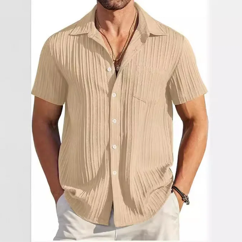 

Fashion Summer for Foreign Trade Men's Fashion Striped Casual Beach Shirt Short Sleeve Shirt