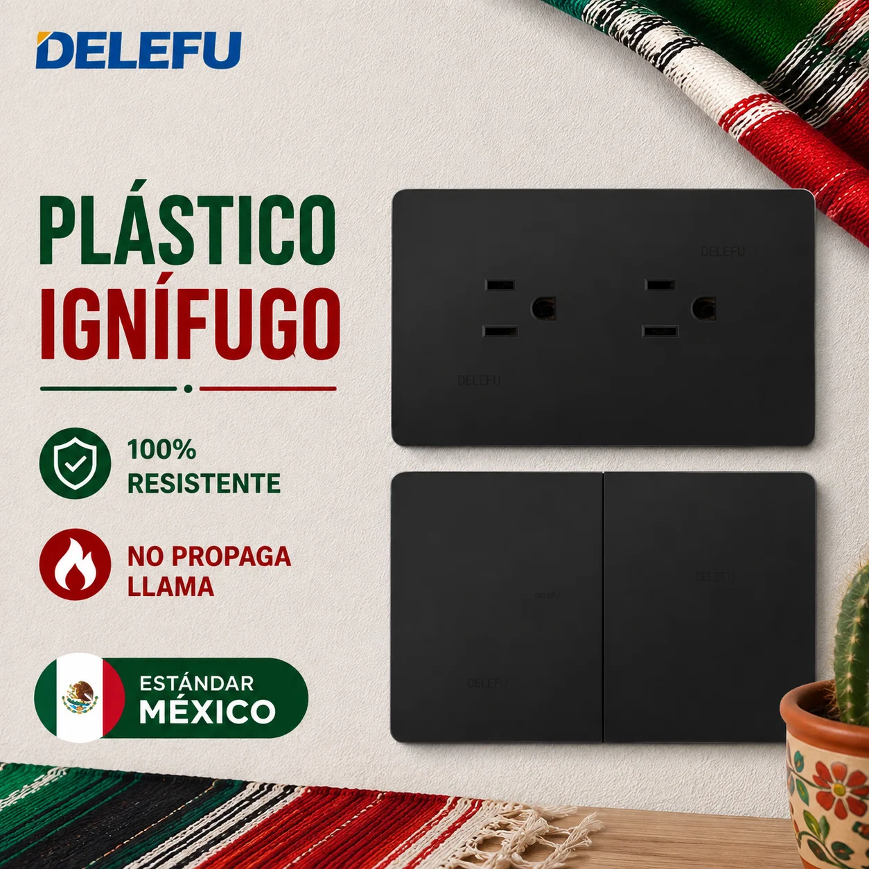 DELEFU Black PC Electrical Wall Outlet Switch 124x76mm US Receptacle USB Type C 20W Quick Charger for Mexico Home Office