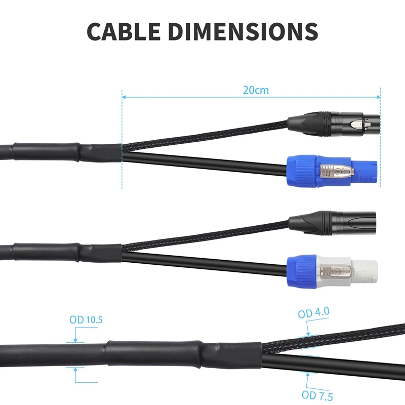 PowerCON DMX Combo Cable 1m 2m 3m 5m 7.6m 3 Pin XLR & Power con Compatible Combi Cable for Moving Heading Lighting