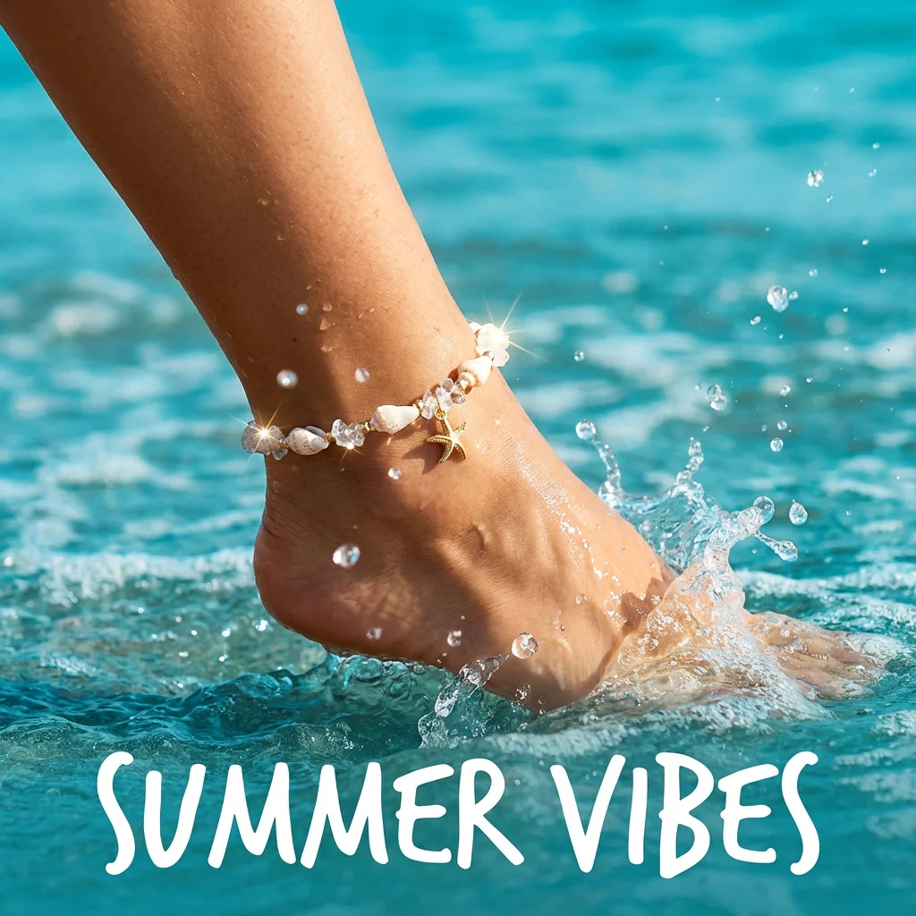 Boho Fußkettchen mit Muscheln für Frauen, Natürliche Kristallsteinperlen, Goldfarbener Seestern-Anhänger, Fußkette, Sommer-Strandschmuck, Geschenk – Detail 5