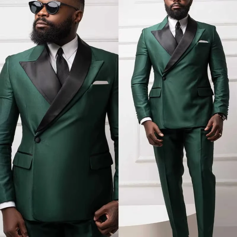 

Customized Men Wedding Tuxedos 2 Pcs Jacket Pants Peaked Lapel Men Suit Classic Fit Single Breasted Evening Business Blazer