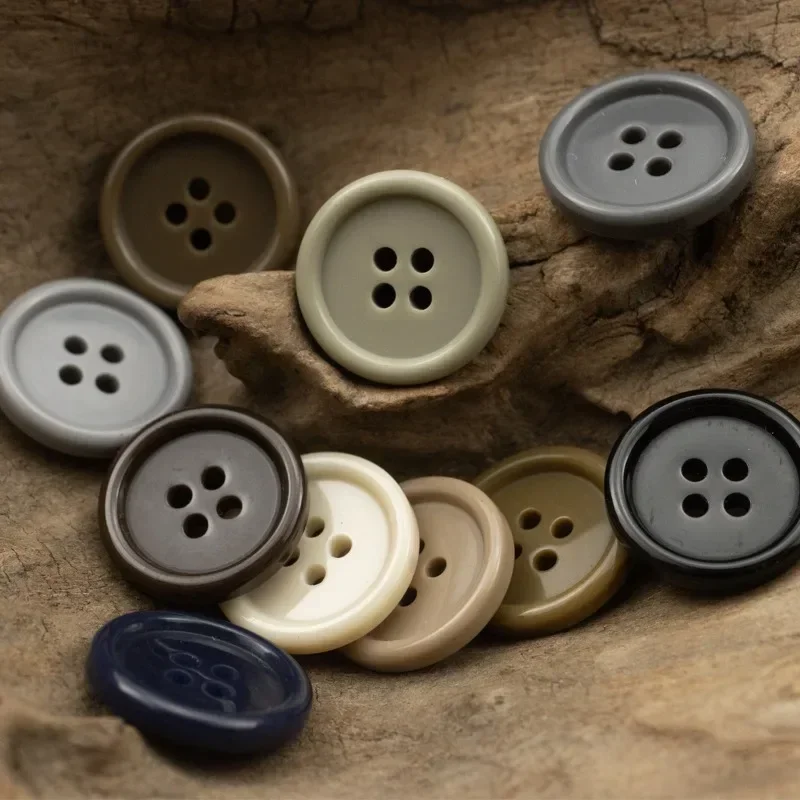 10Pcs Solid Color Resin Buttons 4-hole Round Smooth Surface Buttons Sweater Shirt Suit Accessories DIY Sewing Buttons