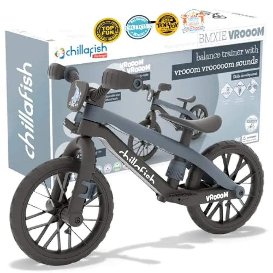 

BMXie Vroom 12-inch balance bike for kids 2-5 years, anthracite rubber skin airless tires, tool-free adjustable seat, realistic