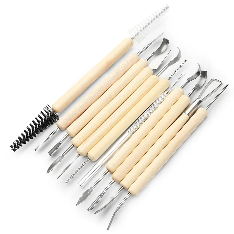 11pcs Wooden Ceramic Clay Sculpture Knife Set DIY Handmade Soft Clay Carving and Embryo Repair Tool