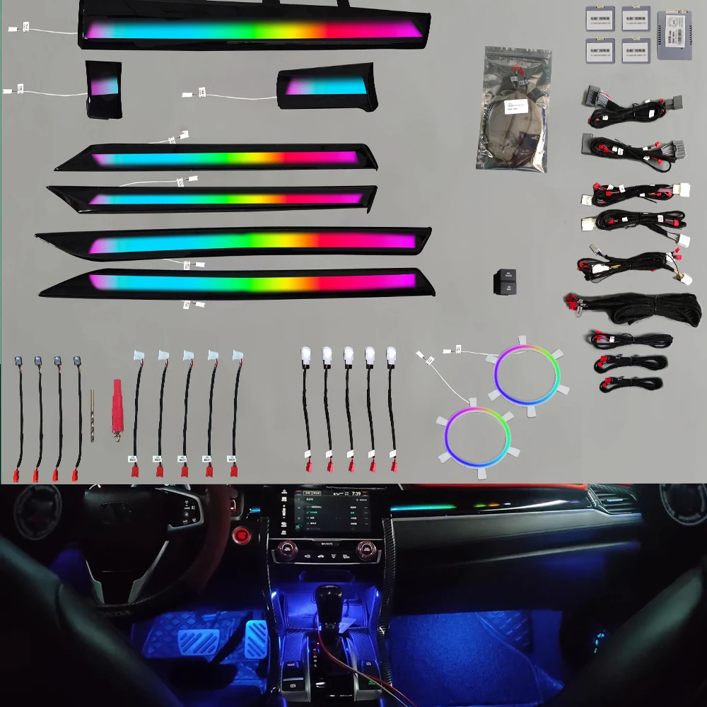 

64 Colors Car LED Ambient light For Honda Civic 2016-2021 Door Dashboard Panel Atmosphere Lamp Special Colorful Ambient Light