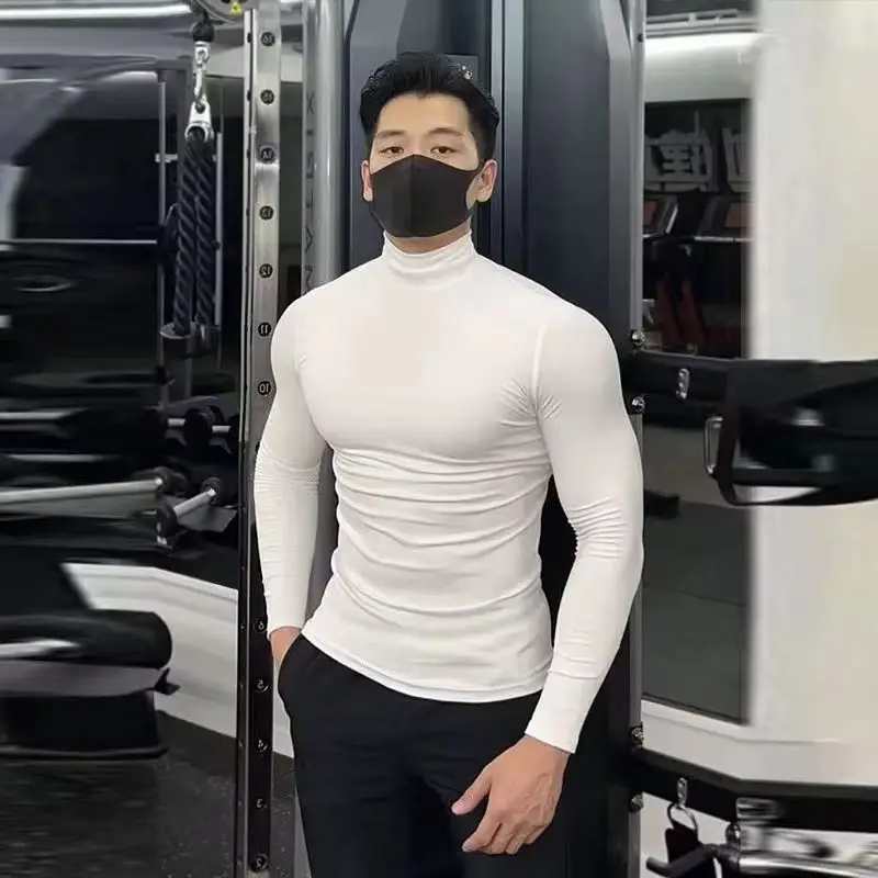 Thermal Underwear Tops Men Winter Clothes Thermal Shirt Autumn Men's Winter Tights High Neck Thin Slim Fit Long Sleeve T-shirt