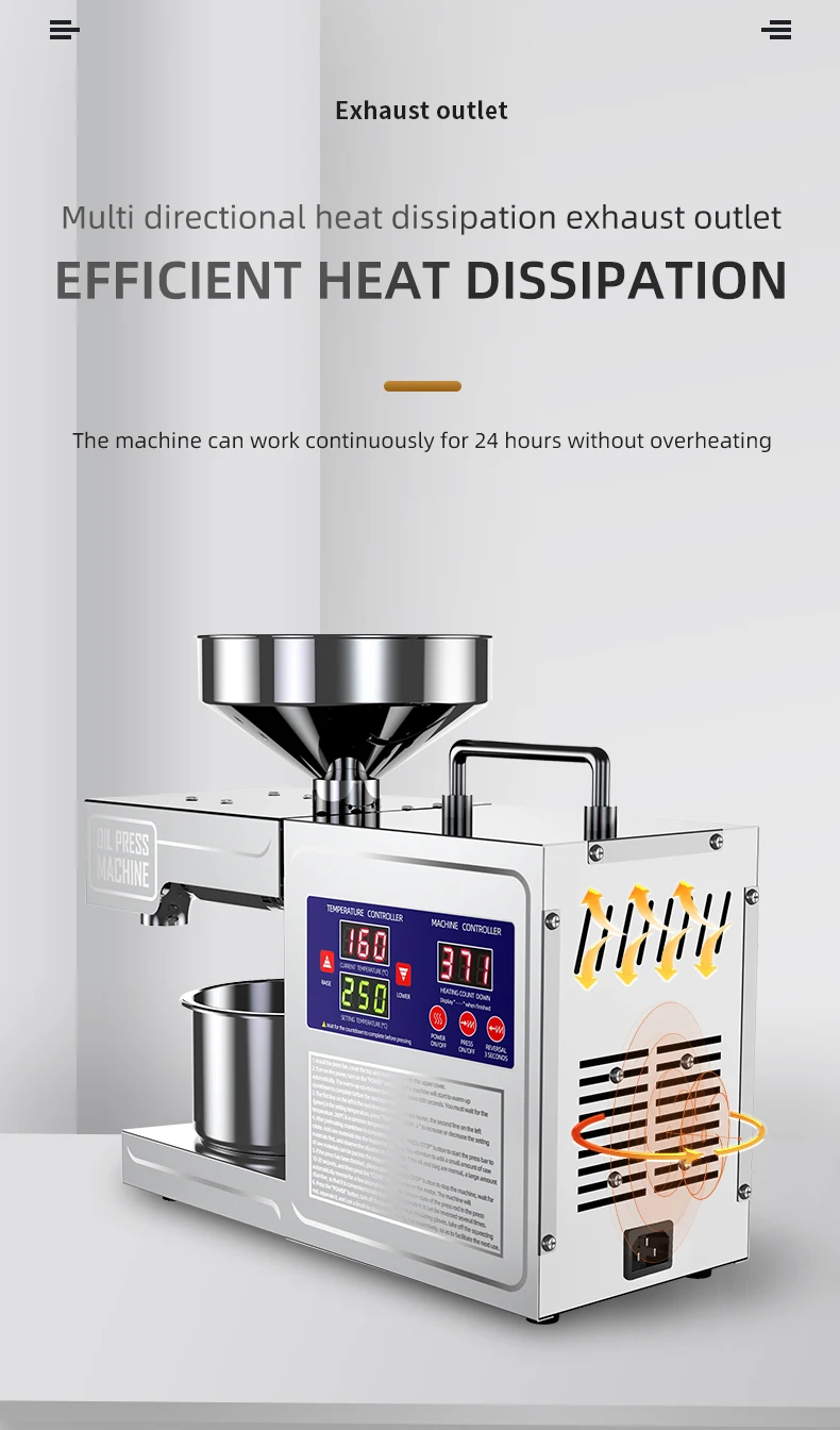 NEW 2025 Model 304 Stainless Steel Oil Press Machine Large Capacity for Peanut,Sunflower,Sesame Seeds Easy Clean, Low Noise