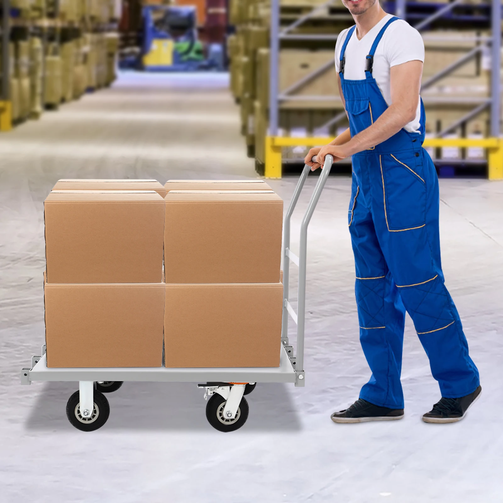 36*24 عربة دوللي مسطحة 2000 رطل مقطورة التعامل مع البضائع ذات الدفع اليدوي مع 4 عجلات عربة منصة شديدة التحمل للمستودعات/الصناعة #2