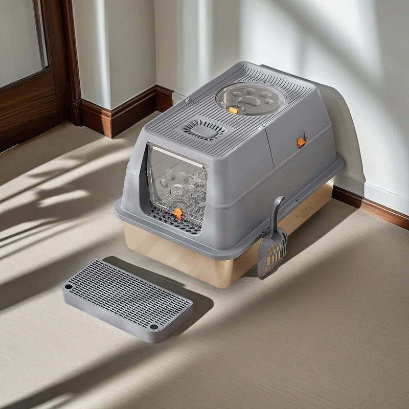 

Stainless steel cat litter box with lid Cat litter scoop Detachable Easy to clean Suitable for small and medium Sized cats