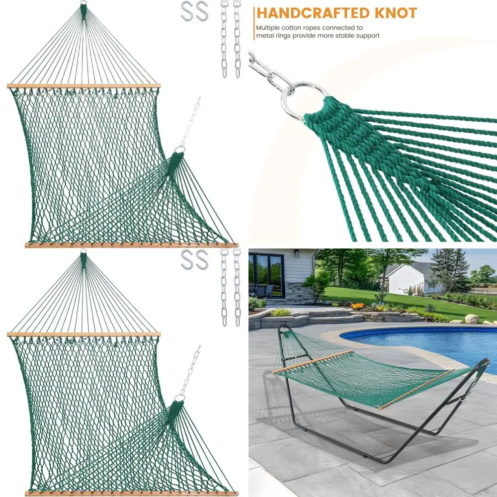 

Double Rope 2 Person Cotton Hammock with Spreader Bar for Outdoor, Patio, Poolside, Fits 13-15 Foot Stand, Supports up to 450 lb