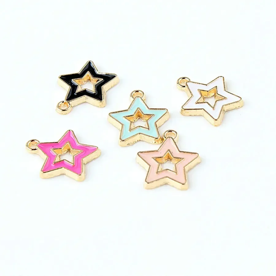 10pcs/lot Hollow Five-pointed Star Enamel Charms Pendants Floatings DIY Jewelry Making Handmade Craft Finding Accessories