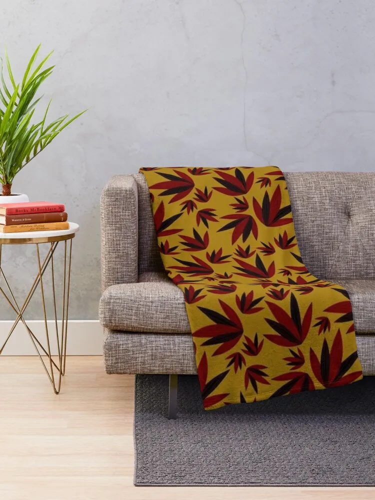 Dark yellow red leaf pattern Throw Blanket Hairy Blankets Flannel Fabric Blankets Sofas Of Decoration