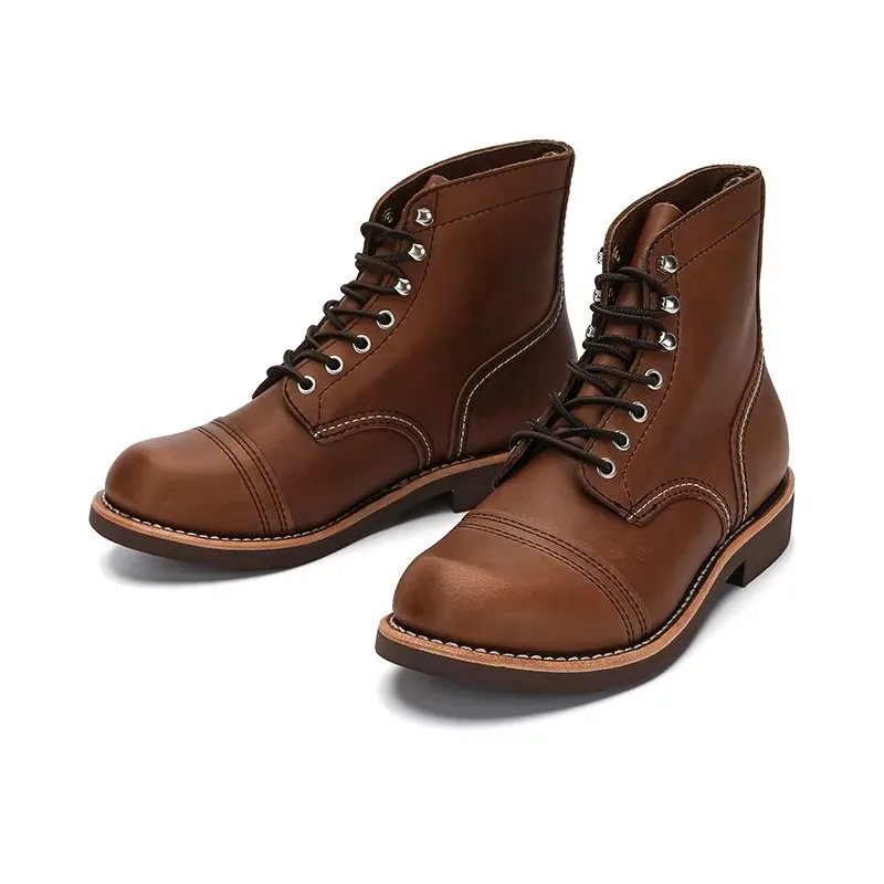 

Handmade Goodyear Vintage British Men Ankle Boots Autumn Winter Cow Leather Shoes Luxury Tooling Round Toe Motorcycle Boots 8111