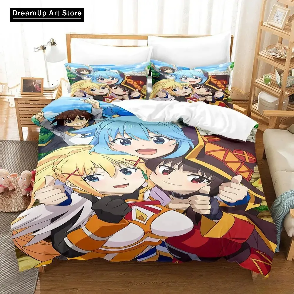 3D Print Fashion Anime KonoSuba Bedding Set Boys Girls Twin Queen Full Size Duvet Cover Pillowcase Bed Adult Bedroom