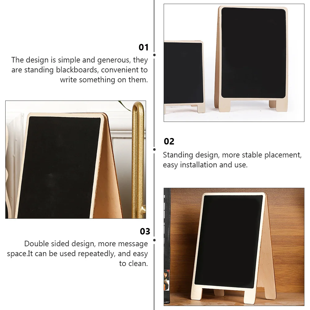 3pcs Wooden Blackboard Standing Memo Boards Double Sided Cedar Wood Writing Board Table Display Decor