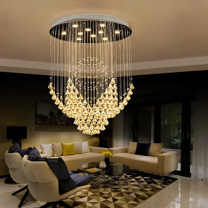 

Living Room Crystal Chandelier Creative Design Sense Villa Duplex Staircase Light Fashion Long Chandelier Dining Room Chandelier