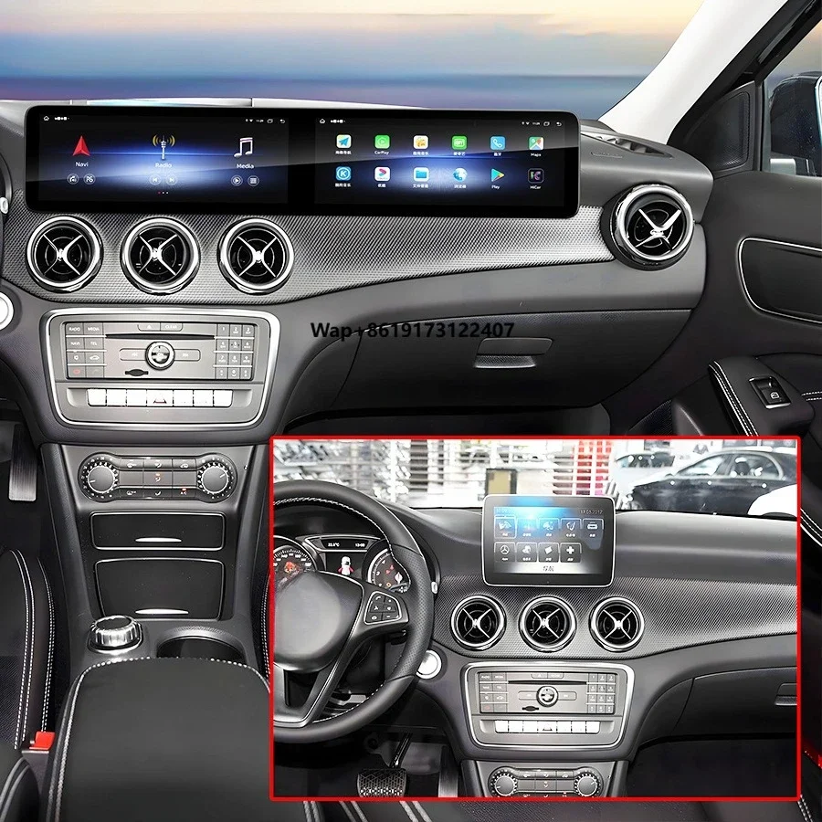 

Автомагнитола с двумя экранами, Android, 128 ГБ памяти, 12.3+12.3 дюйма, для GLA, A-Class, B-Class, A45 2013-2023, Navirider, Carplay