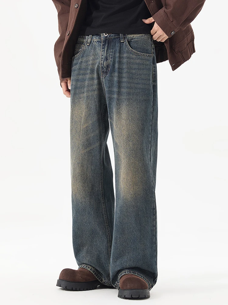

Уличная одежда, винтажные джинсы, мужские весенне-осенние модные свободные прямые широкие брюки, мужские повседневные джинсовые брюки
