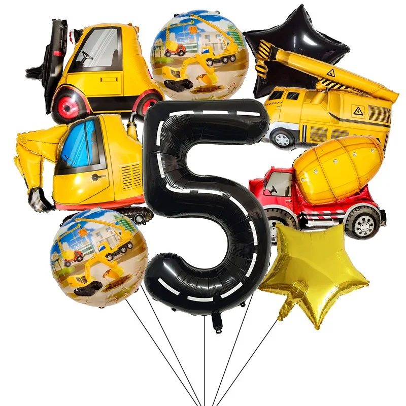 11-teiliges Geburtstagsballon-Set mit Bagger-Bauphema – farbenfrohe Party-Dekoration für Kindergeburtstage mit technischem Thema – Detail 7