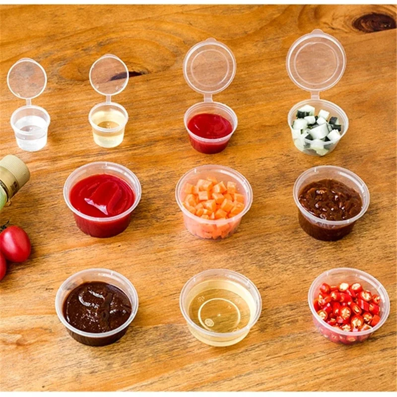 50ml 100ml Disposable Plastic Takeaway Sauce Cup Containers Food Box with Hinged Lids Pigment Paint Box Reusable